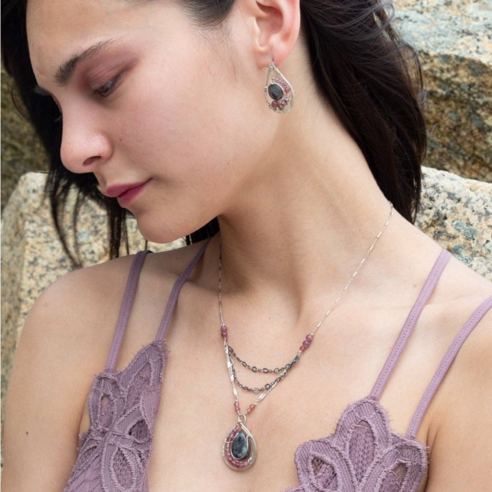 Echinacea Labradorite and Pink Tourmaline Necklace